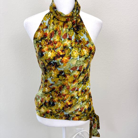 BCBGMaxazria Womens Halter Top Blouse Size 2 100% Silk Autumn Fall Flowy Yellow - Picture 1 of 8